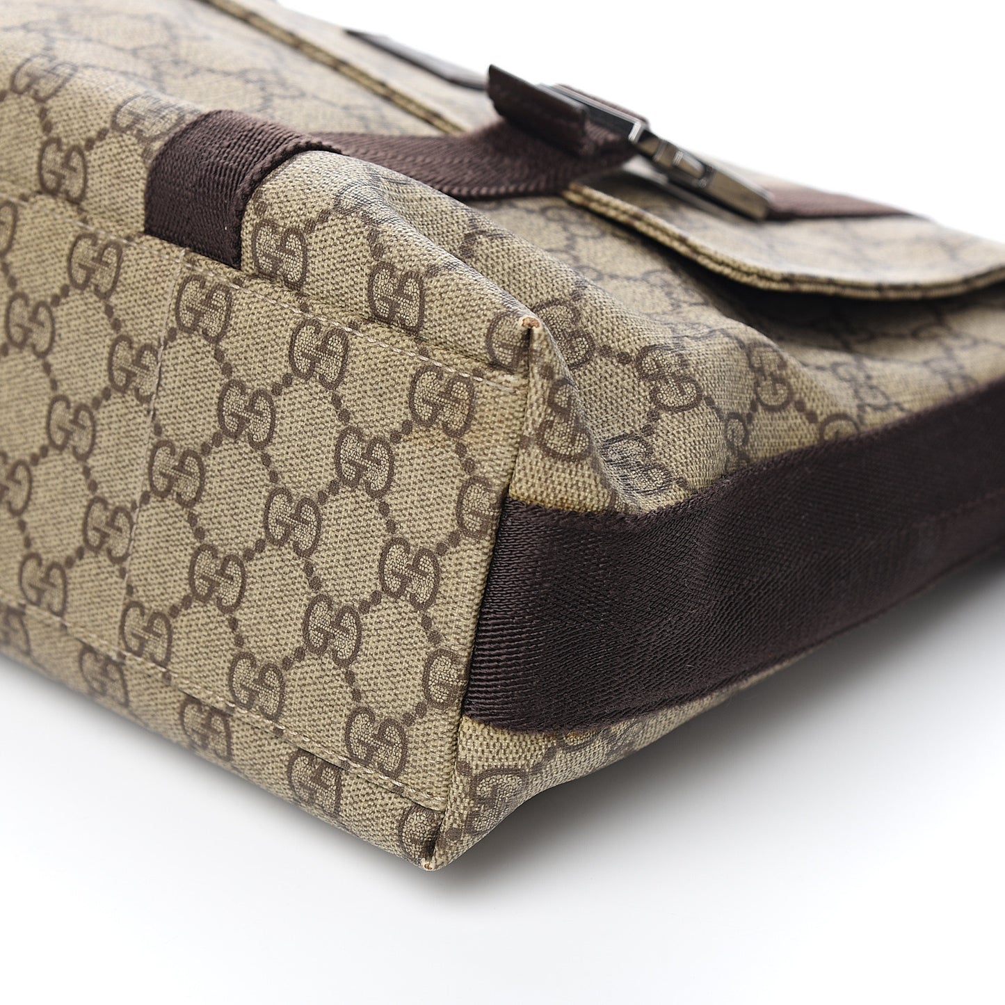 GG Plus Monogram Large Double Buckle Flap Messenger Bag Beige Dark Brown