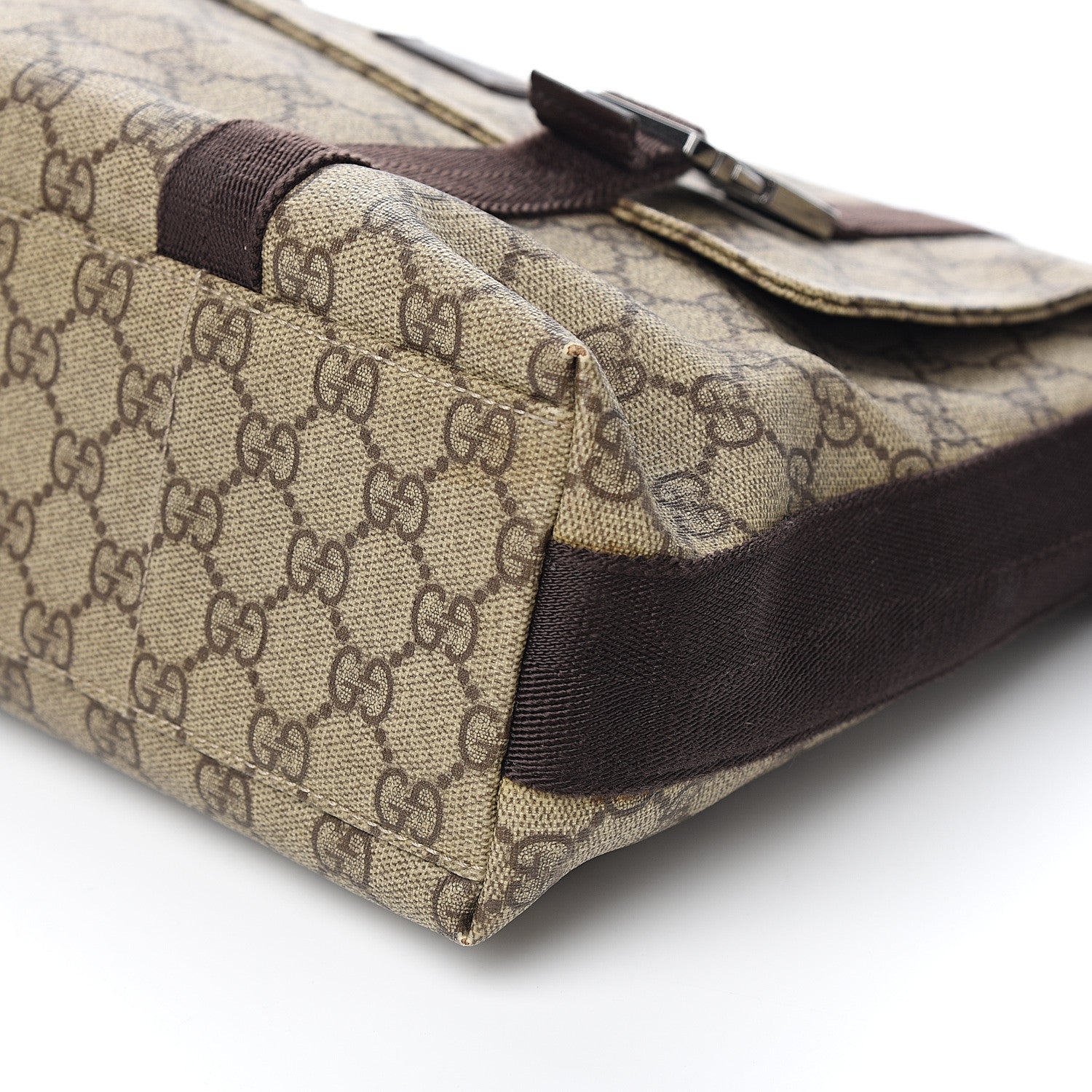 Gucci GG Plus Monogram Large Double Buckle Flap Messenger Bag Beige Dark Brown 9 of 11