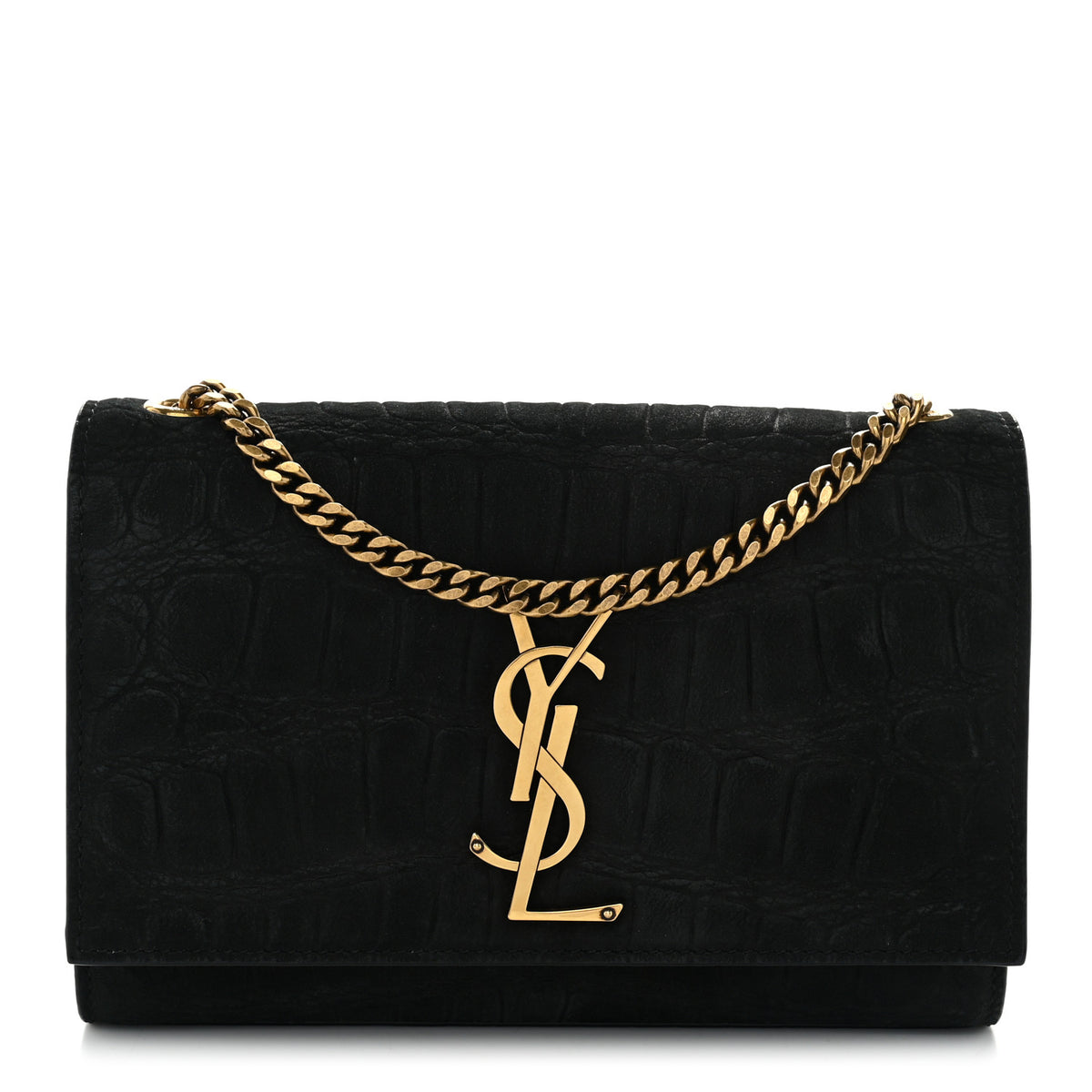 Saint Laurent Crocodile Embossed Nubuck Small Monogram Kate Satchel Black 2 of 19