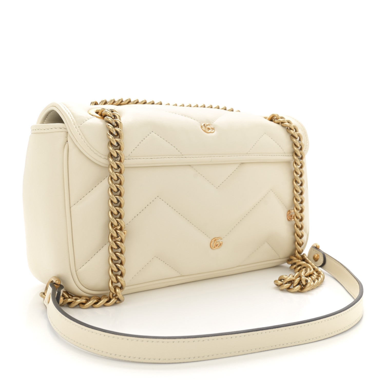 Gucci Calfskin Matelasse Double G Studs Small Torchon GG Marmont Shoulder Bag Mystic White 3 of 10