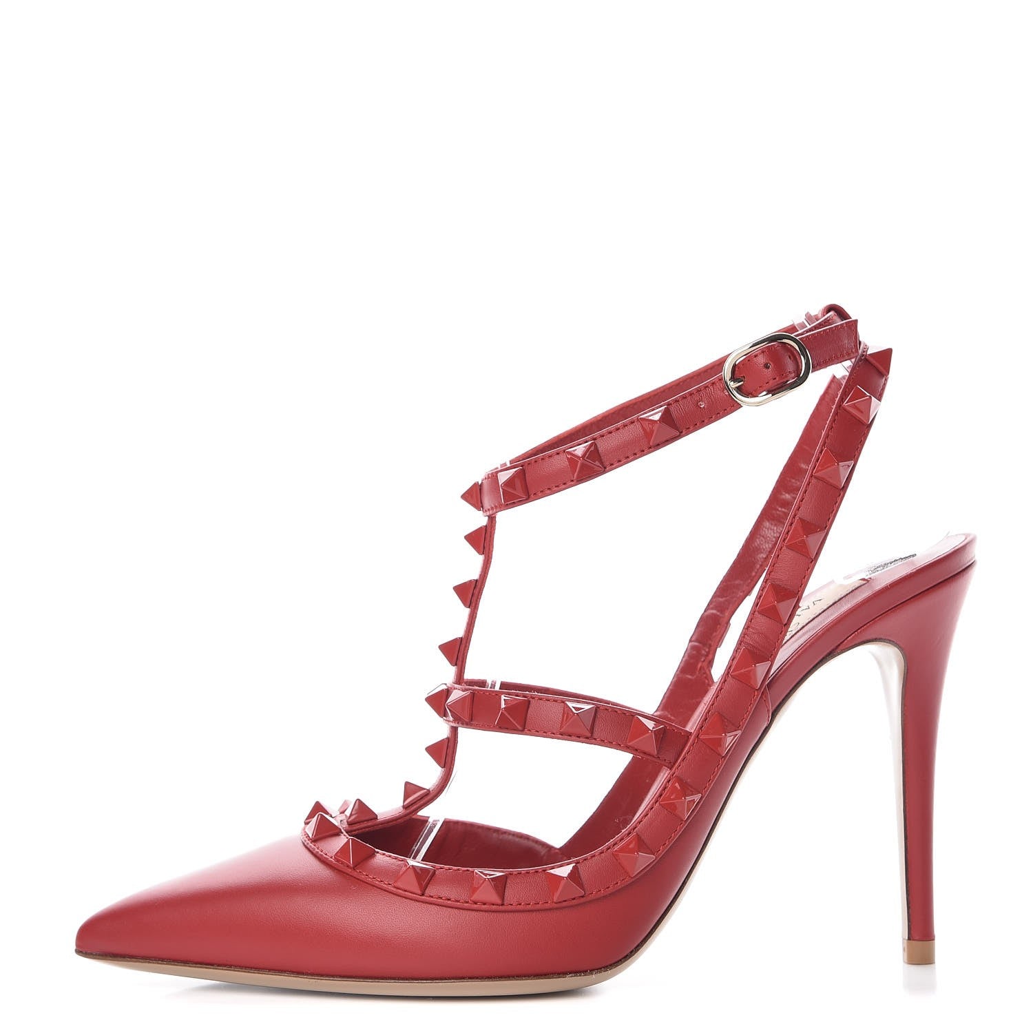 Valentino Garavani Calfskin Lacquered Monochrome Rockstud Ankle Strap 100mm Pumps 38 Rosso Valentino 1 of 11