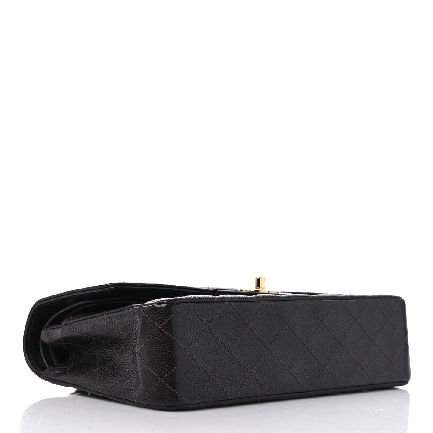 Caviar Quilted Medium Double Flap Dark Brown