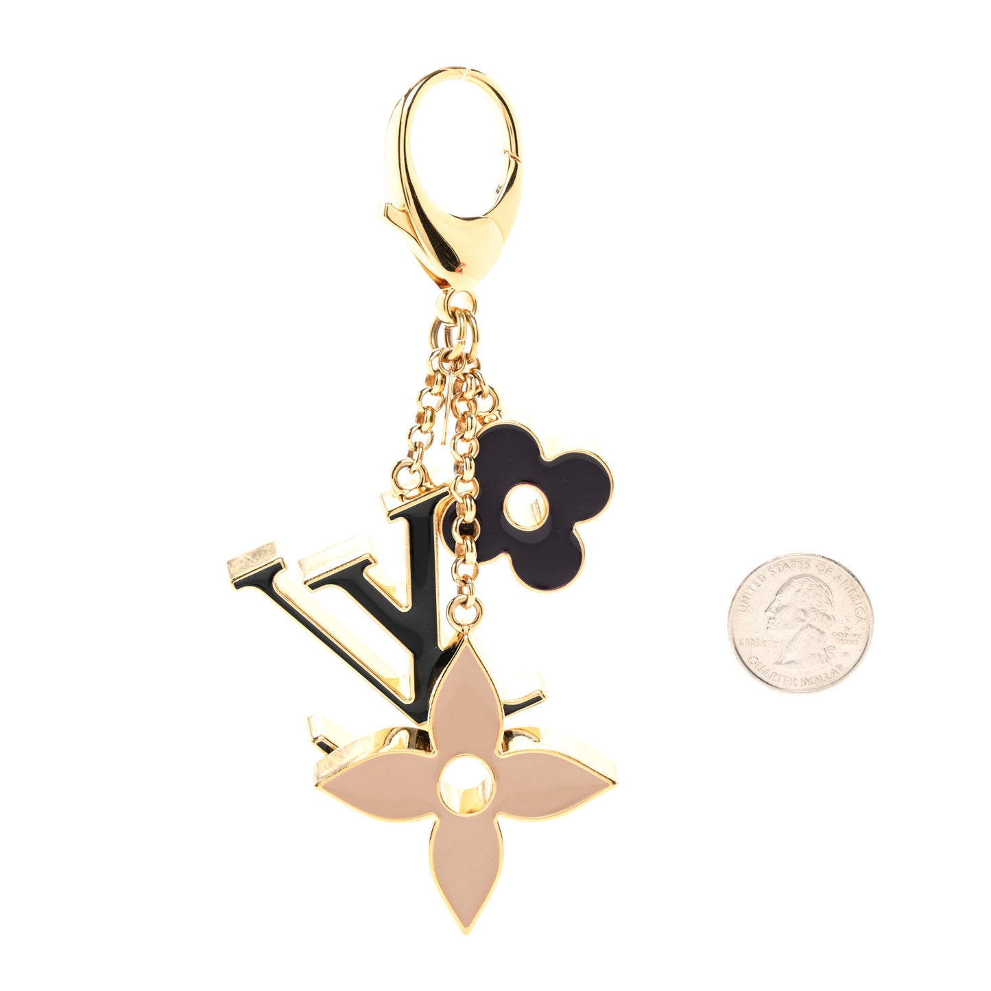 Metal Enamel Fleur De Monogram Bag Charm Dore
