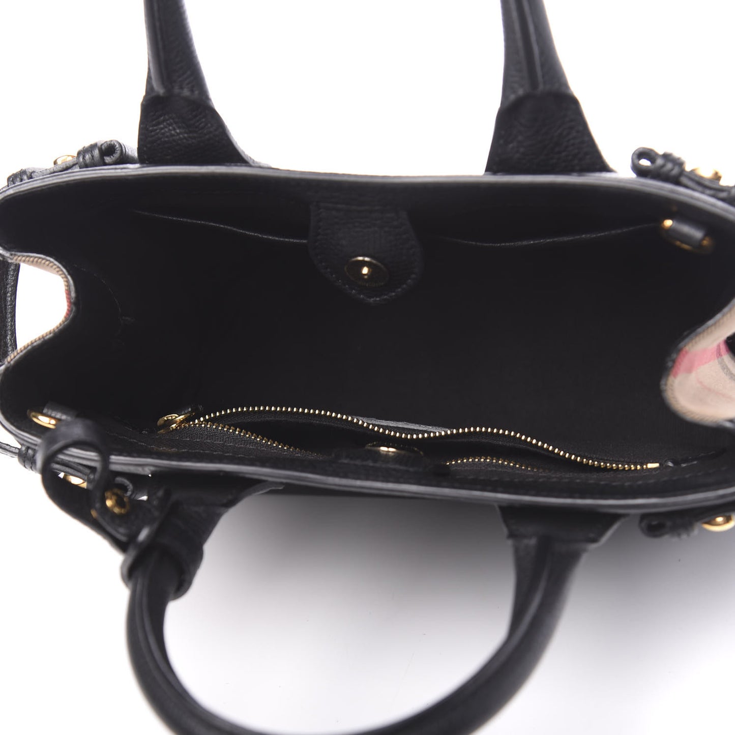Grainy Calfskin House Check Small Banner Tote Black