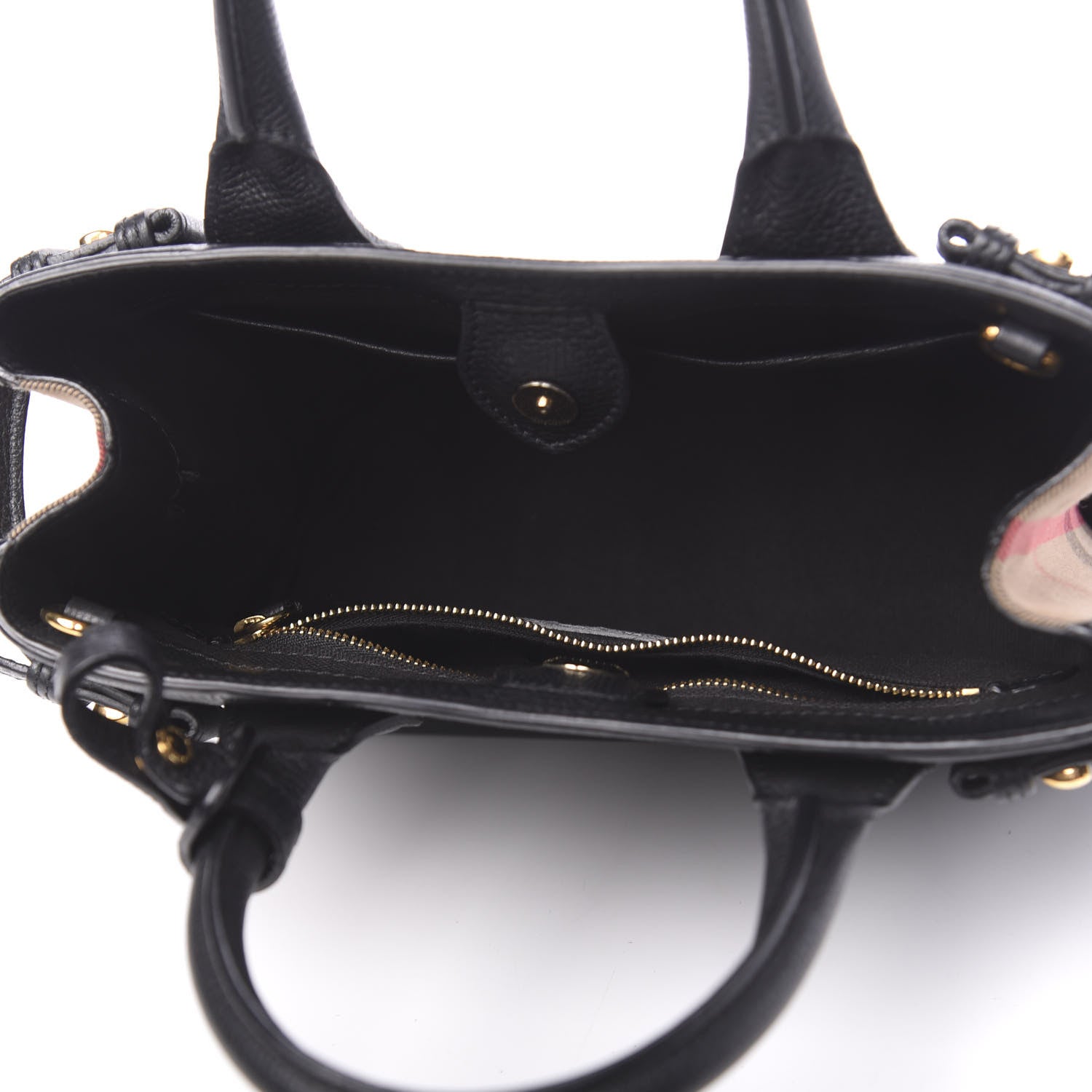 Burberry Grainy Calfskin House Check Small Banner Tote Black 5 of 14