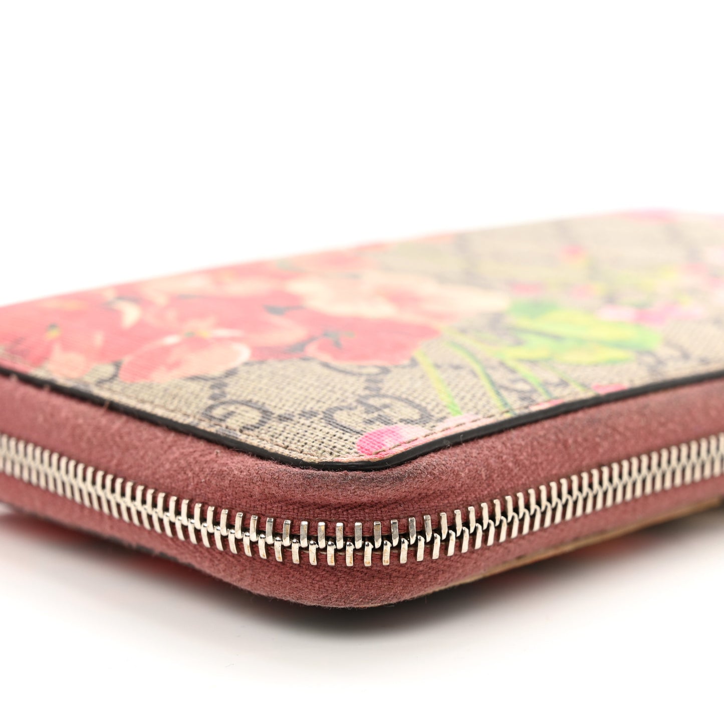 GG Supreme Monogram Blooms Zip Around Wallet Beige Multicolor Dry Rose
