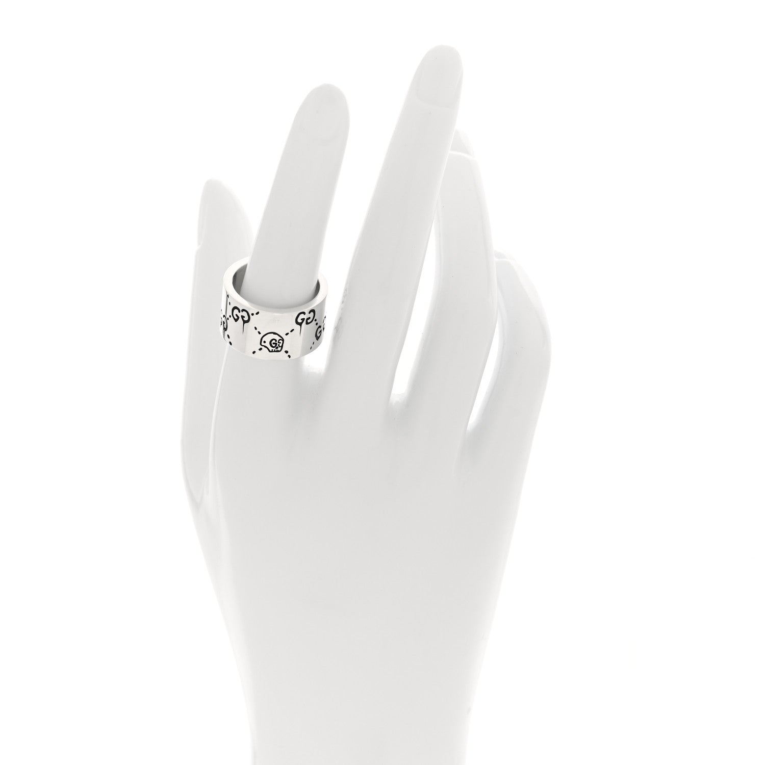 Gucci Sterling Silver GucciGhost Hamlet Skull Band Ring 56 7.5 2 of 4