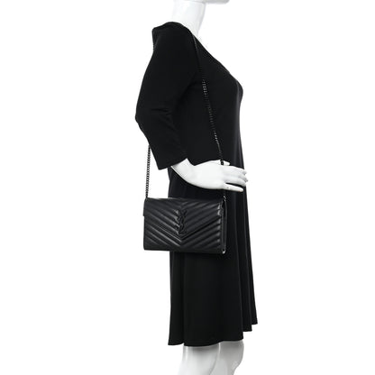 Saint Laurent Grain De Poudre Matelasse Chevron Monogram Monochrome Chain Wallet Black 2 of 13