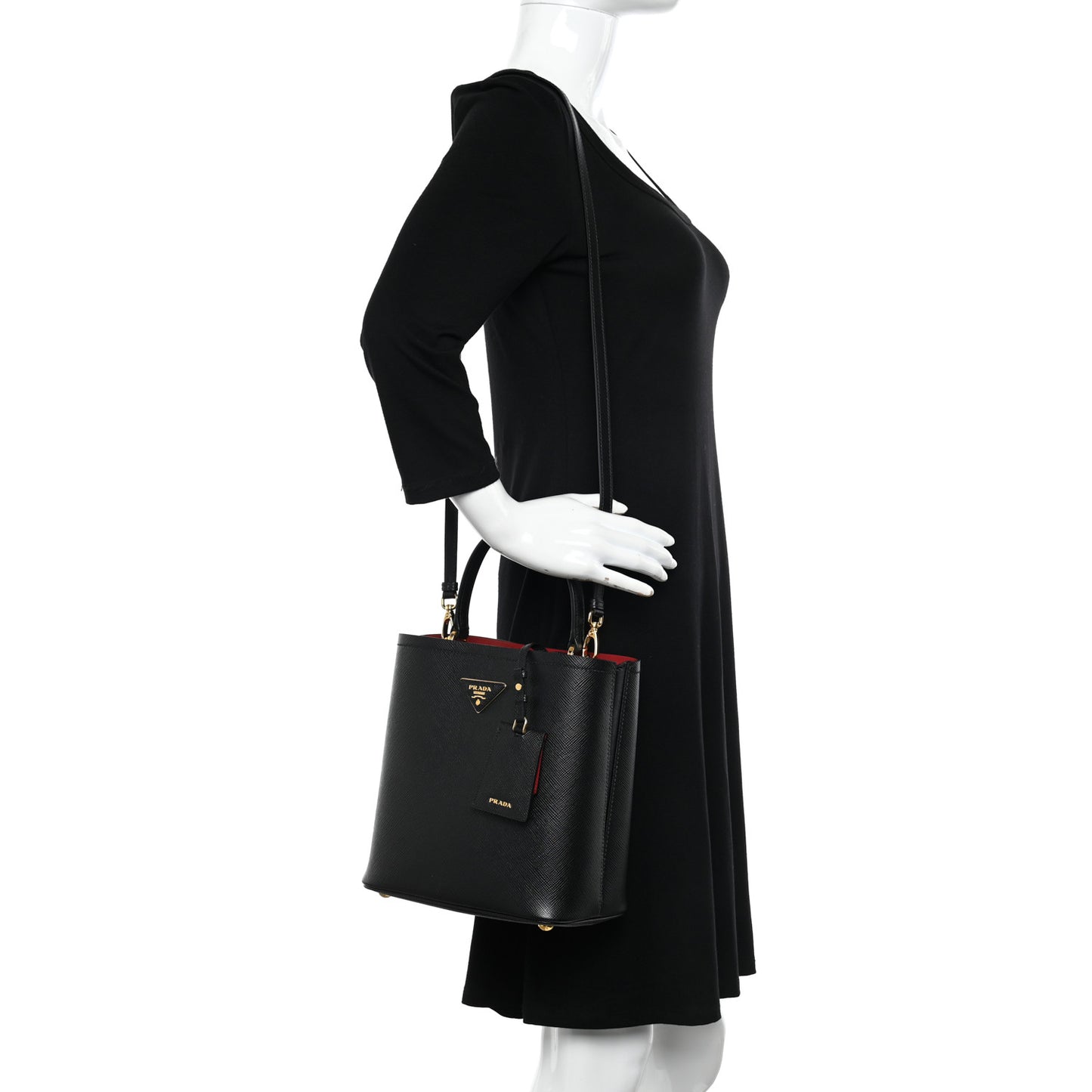 Saffiano Cuir Medium Panier Bucket Bag Black Fuoco