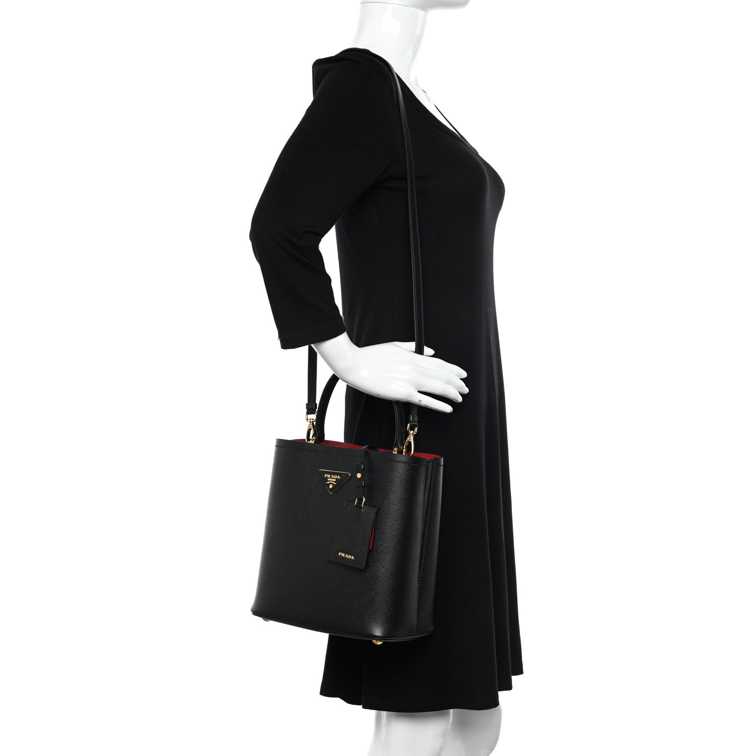 Prada Saffiano Cuir Medium Panier Bucket Bag Black Fuoco 2 of 11