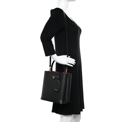 Prada Saffiano Cuir Medium Panier Bucket Bag Black Fuoco 2 of 11