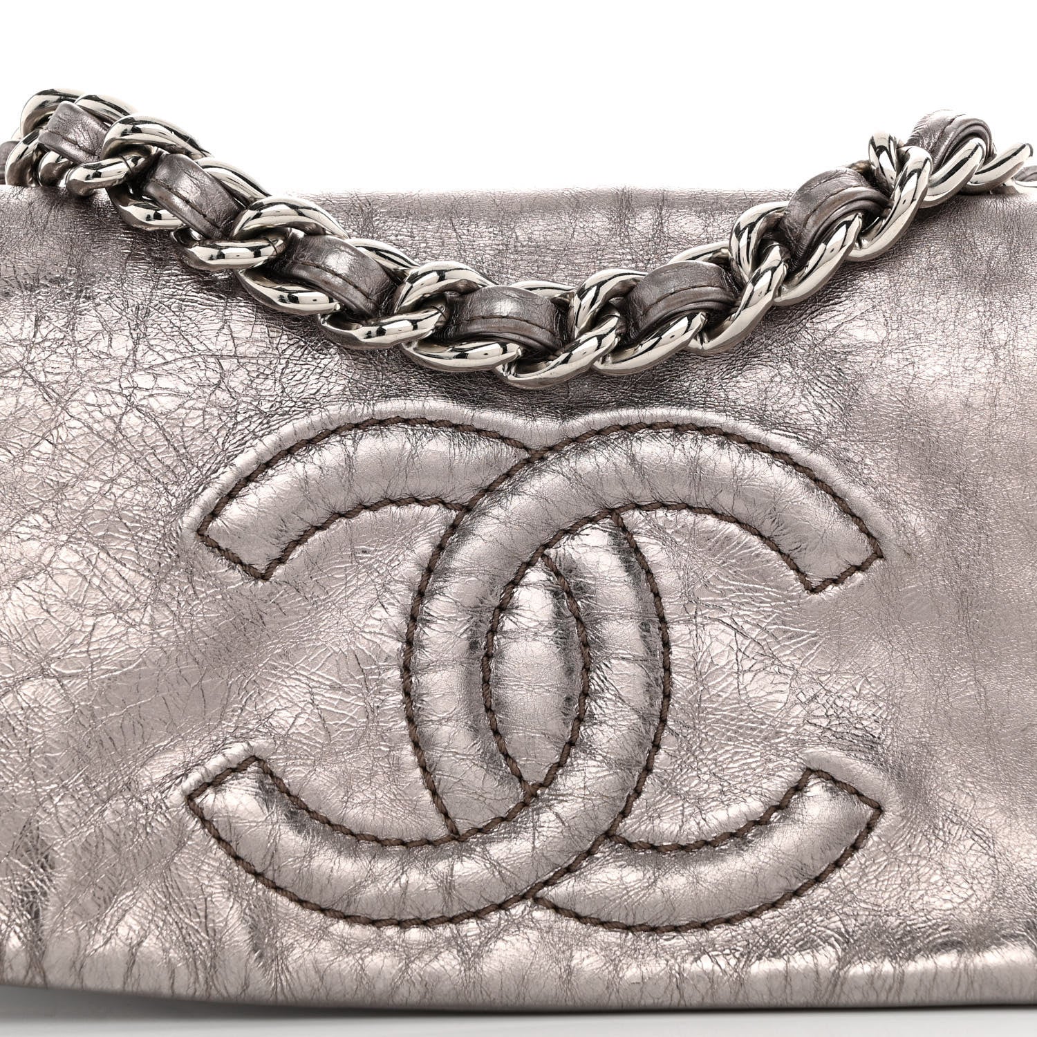 Chanel Metallic Cracked Calfskin Modern Chain Flap Bag Dark Silver 8 of 10