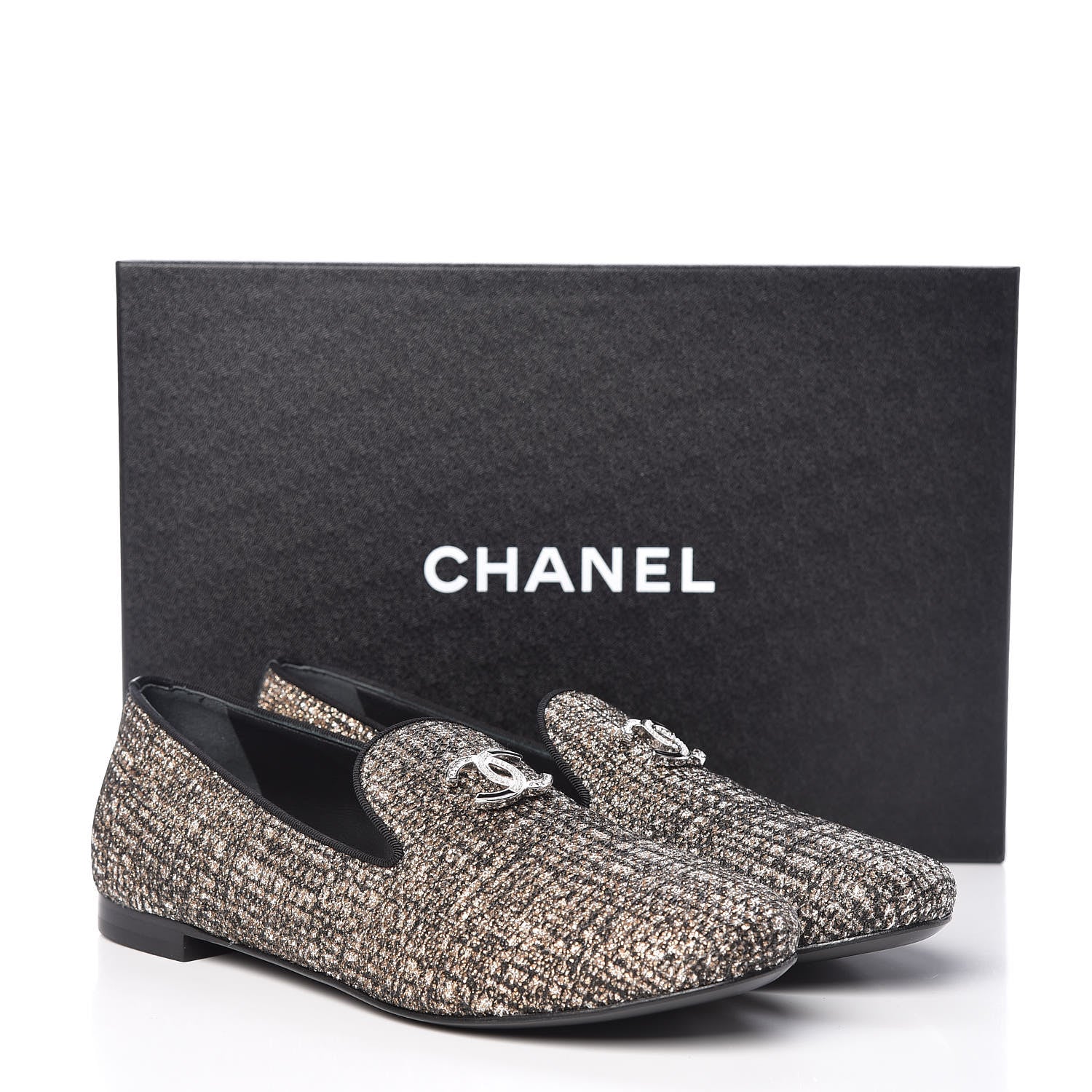 Chanel Fantasy Fabric Grosgrain CC Mocassin Loafers 37 Pink Black 9 of 9