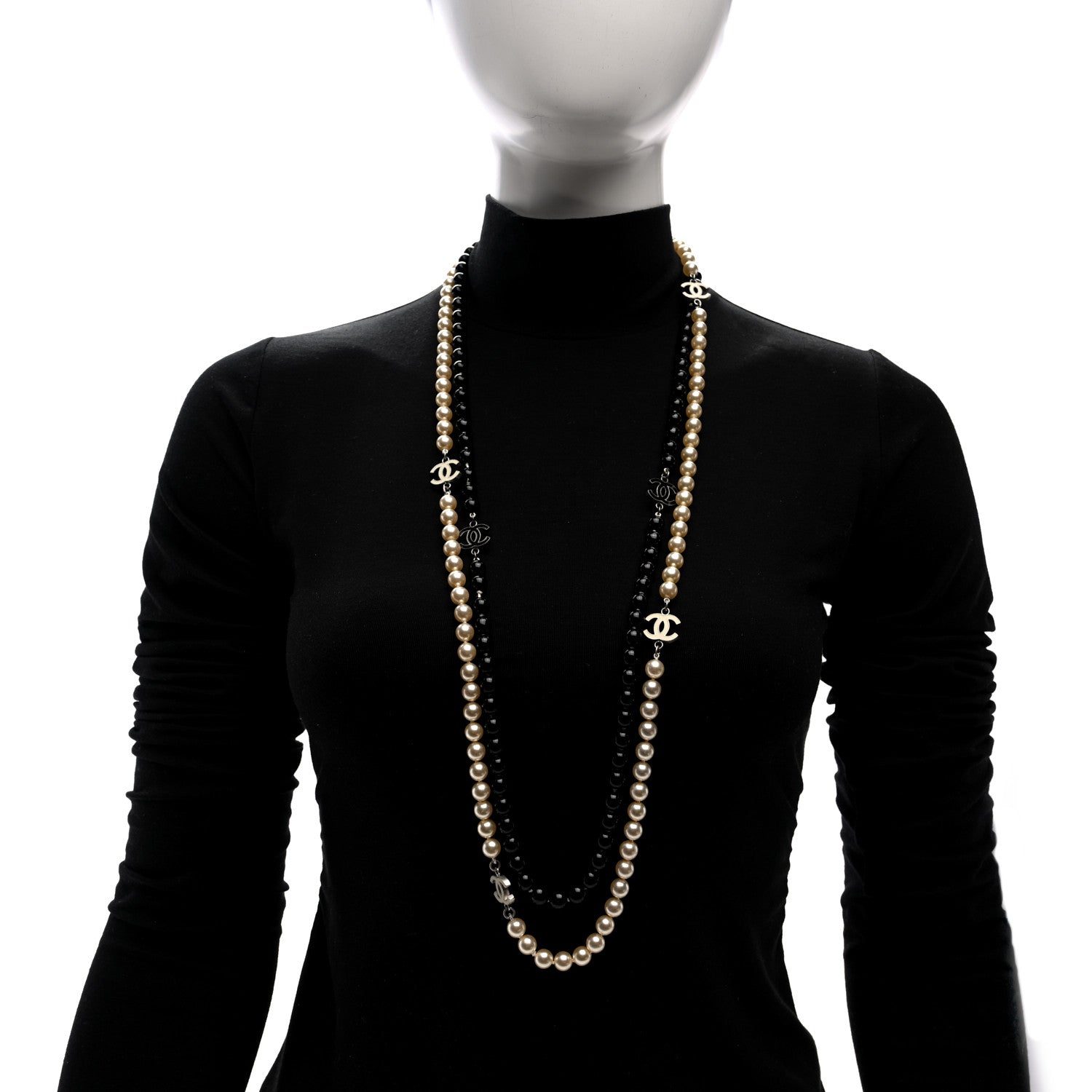 Chanel Ruthenium Pearl Beaded Enamel CC Long Necklace White Black 2 of 4