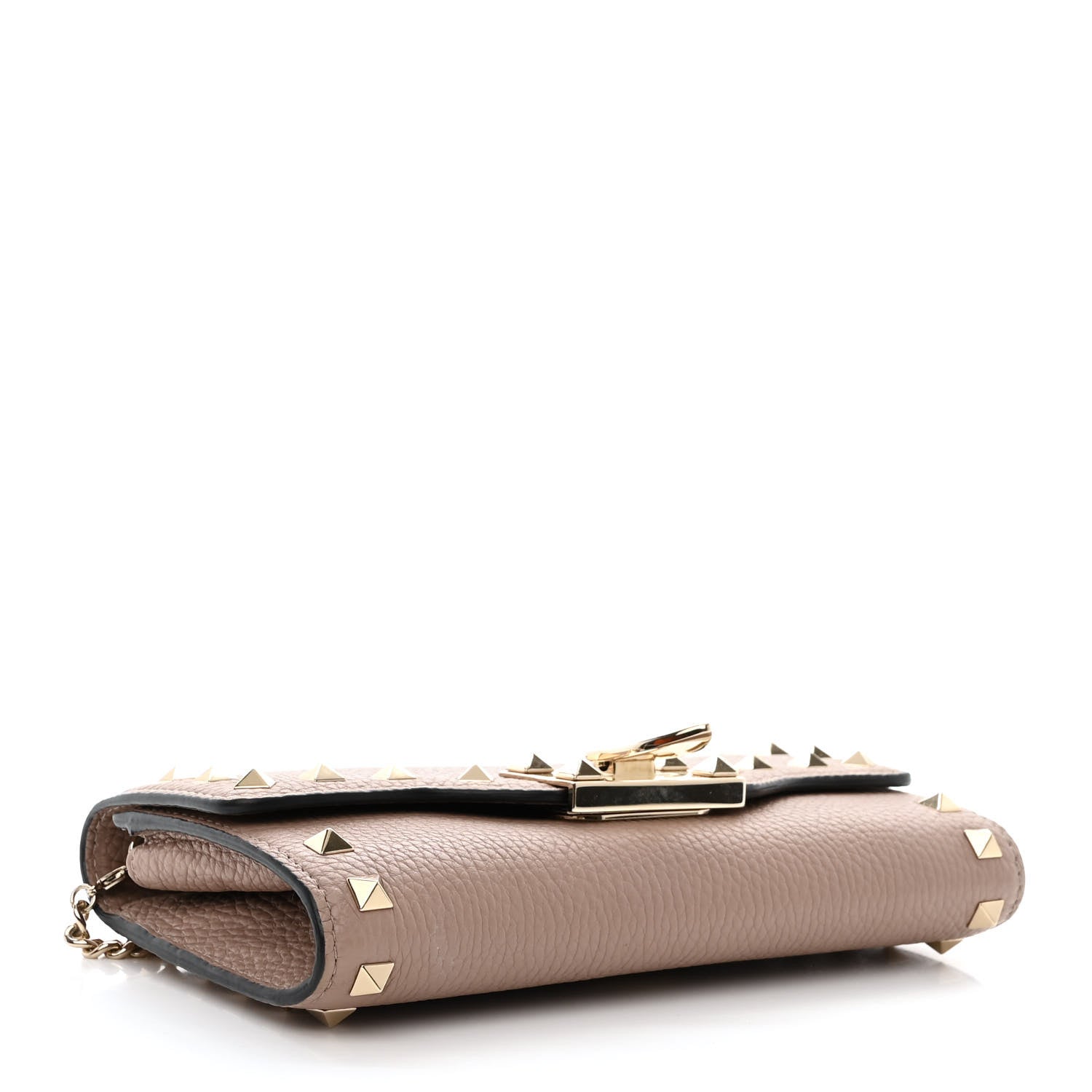 Valentino Garavani Pebbled Calfskin Rockstud Flip Lock Wallet On Chain Poudre 4 of 9