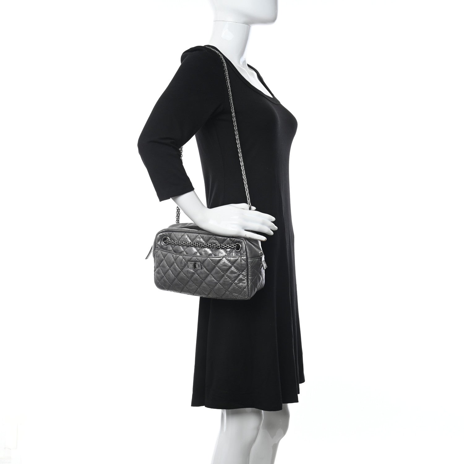 Chanel Metallic Aged Calfskin Quilted Medium Reissue Camera Case Dark Silver 2 of 12
