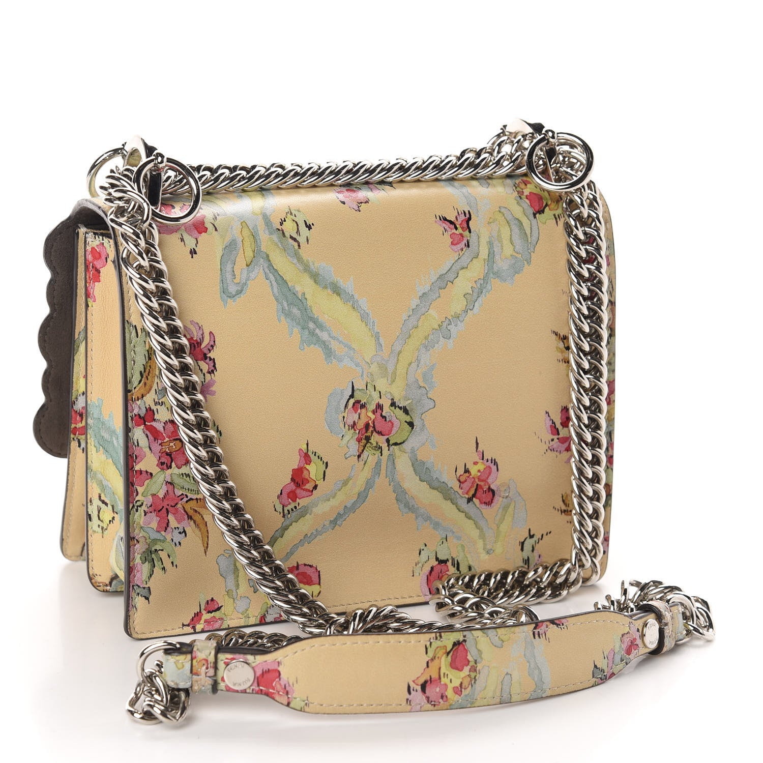 Fendi Vitello Marie Antoinette Print Scalloped Mix Studded Small Kan I Shoulder Bag Panna Multicolor 3 of 10