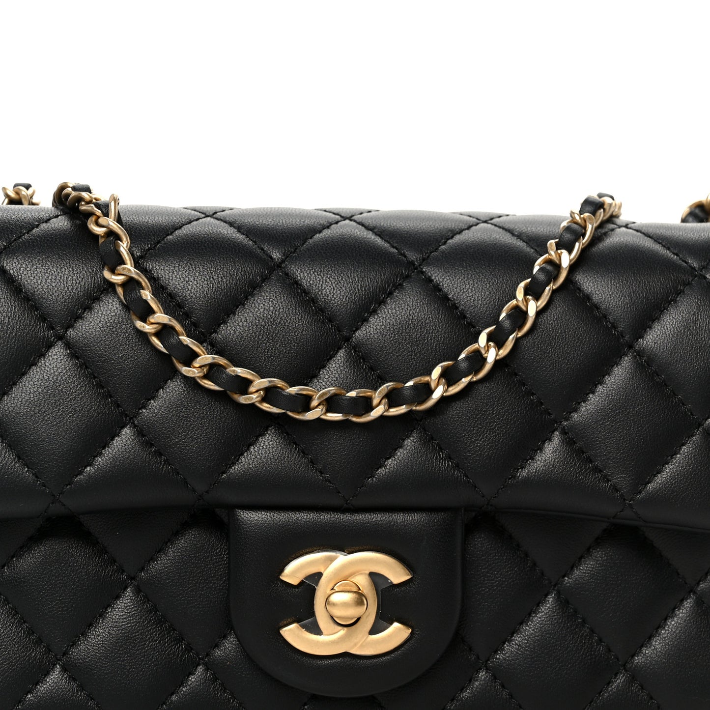 Lambskin Quilted Mini Rectangular Pearl Crush Flap Black
