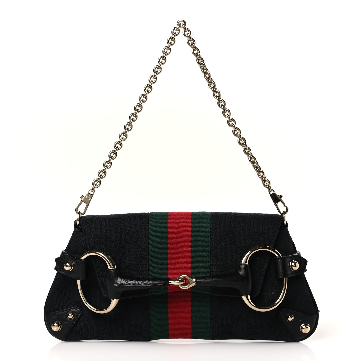 Monogram Web Horsebit Chain Clutch Black