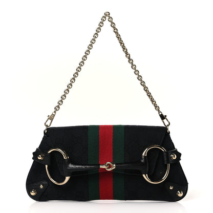 Gucci Monogram Web Horsebit Chain Clutch Black 1 of 8