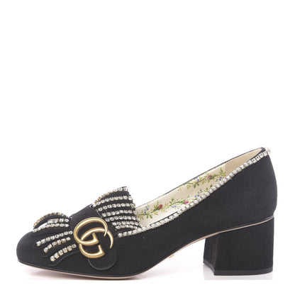 Gucci Kid Scamosciato Crystal GG Marmont Fringe 50mm Loafer Pumps 36 Black 1 of 9