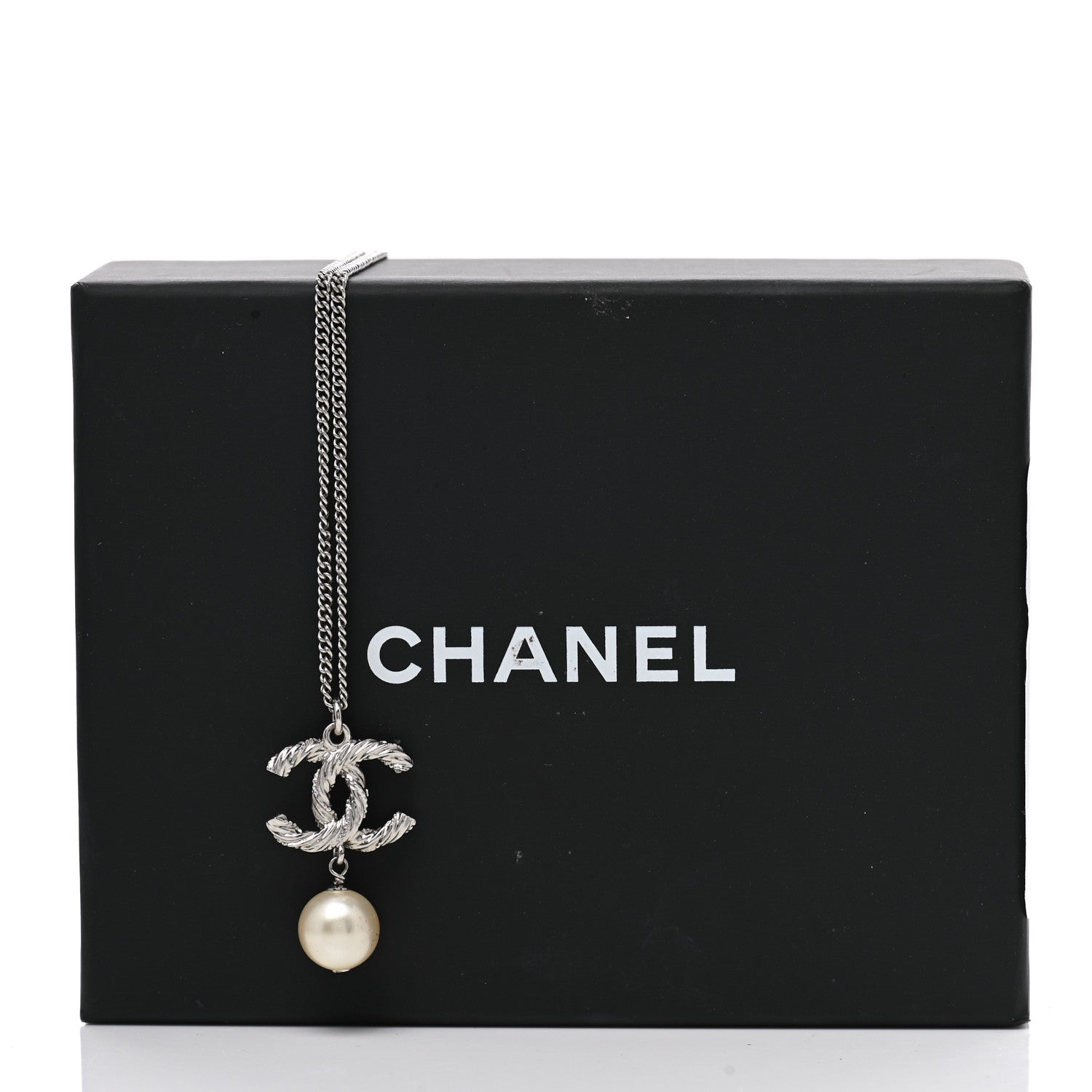 Chanel Crystal Pearl Twisted CC Drop Necklace Silver 5 of 5