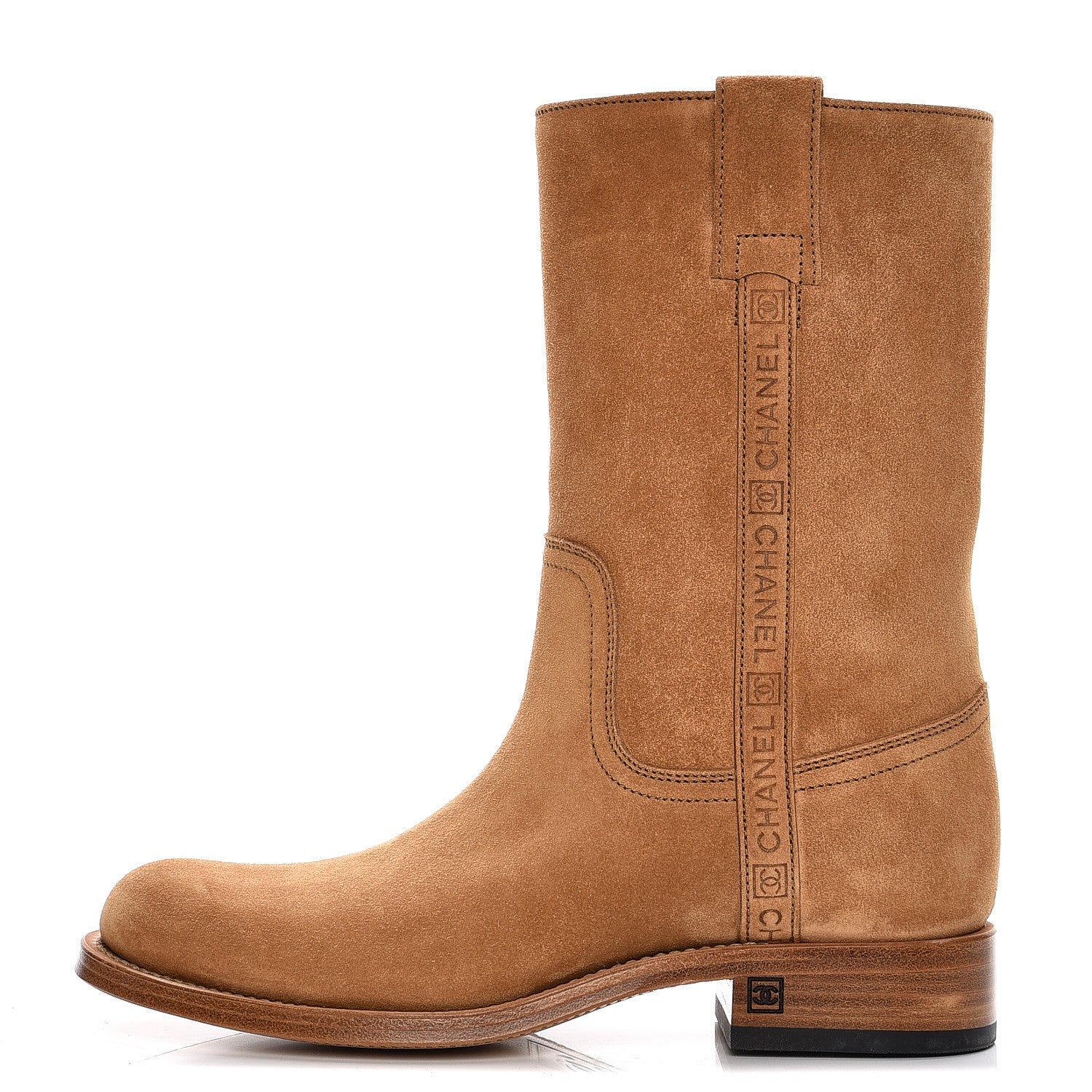 Chanel Suede Logo Boots 39 Camel 1 of 9