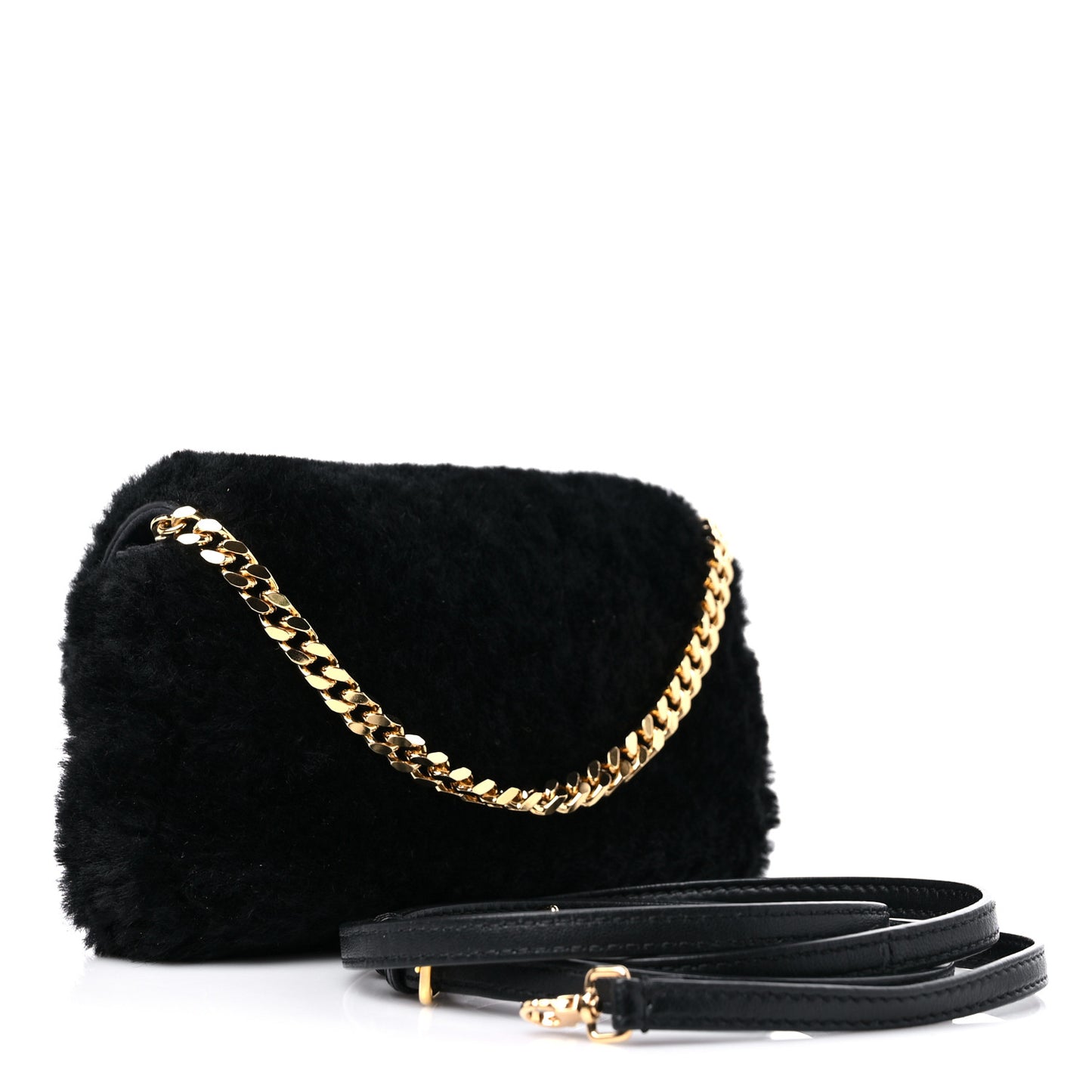 Shearling Shiny Nappa Micro Baguette Black