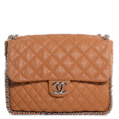 Chanel Washed Lambskin Chain Around Maxi Flap Bag Dark Beige 1 of 7