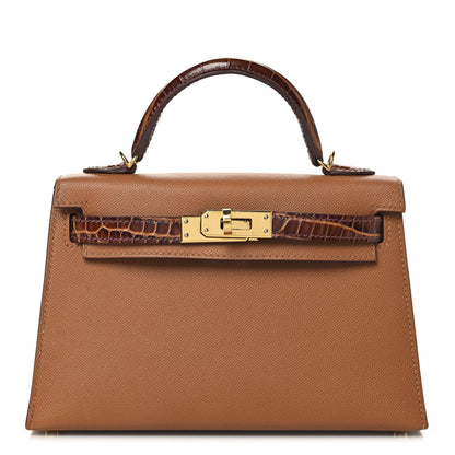 Hermes Madame Calfskin Matte Alligator Mini Kelly Sellier Touch 20 Gold Miel 1 of 13