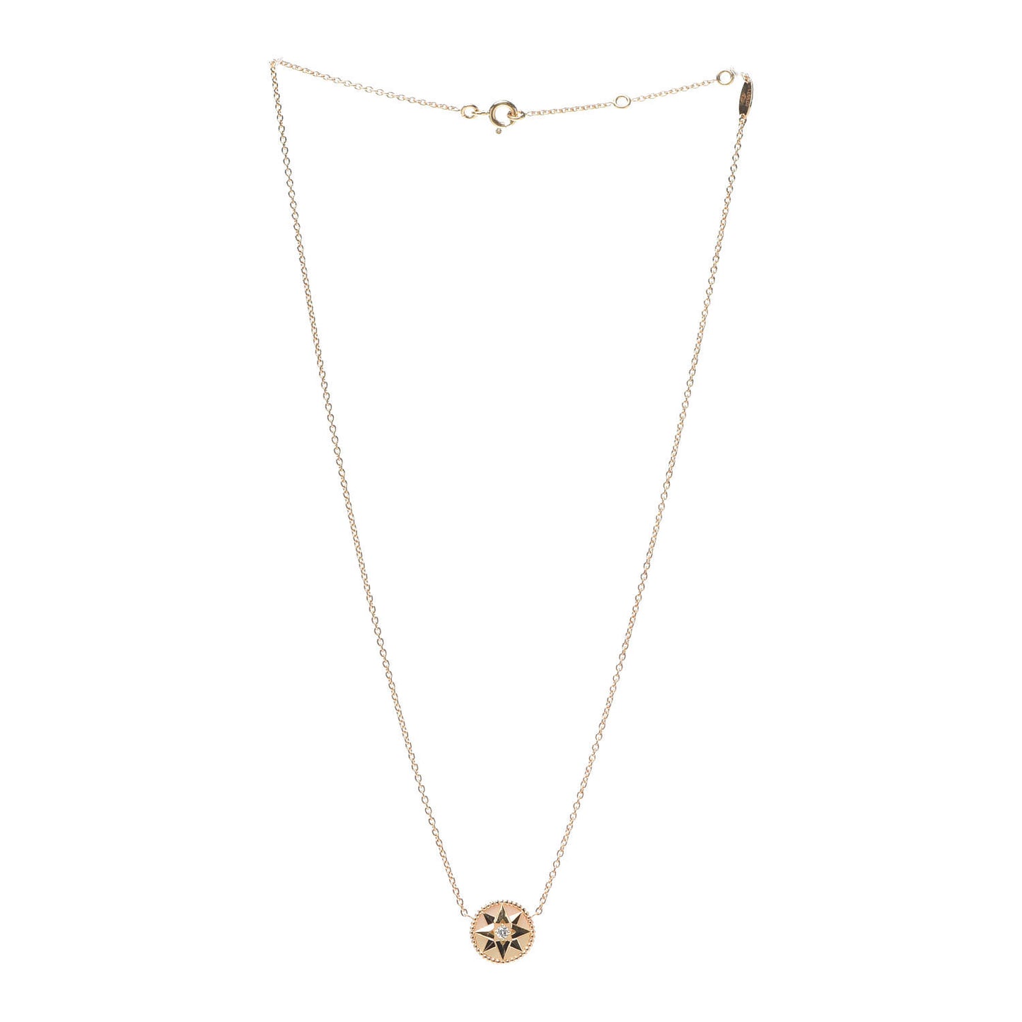 18K Yellow Gold Diamond Mother of Pearl Rose Des Vents Necklace