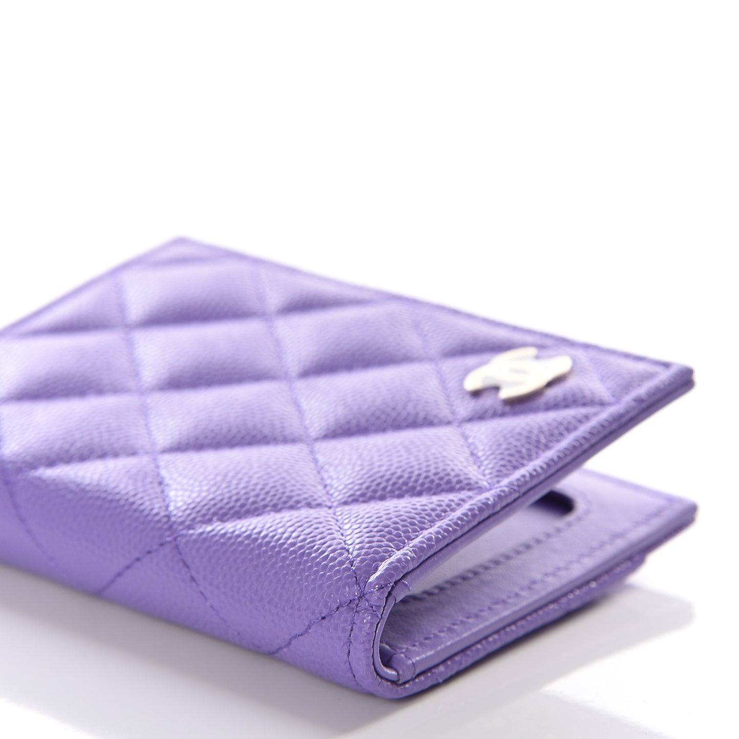 Caviar Quilted Card Holder Wallet Purple