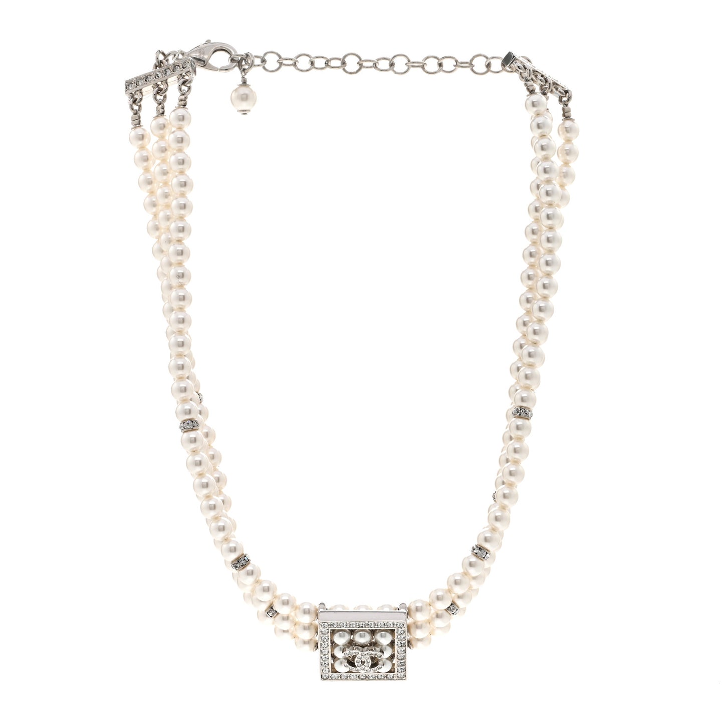 Crystal Pearl CC Choker Necklace Gold Pearly White