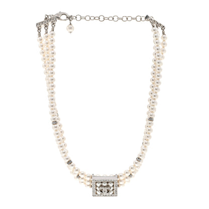 Chanel Crystal Pearl CC Choker Necklace Gold Pearly White 3 of 4