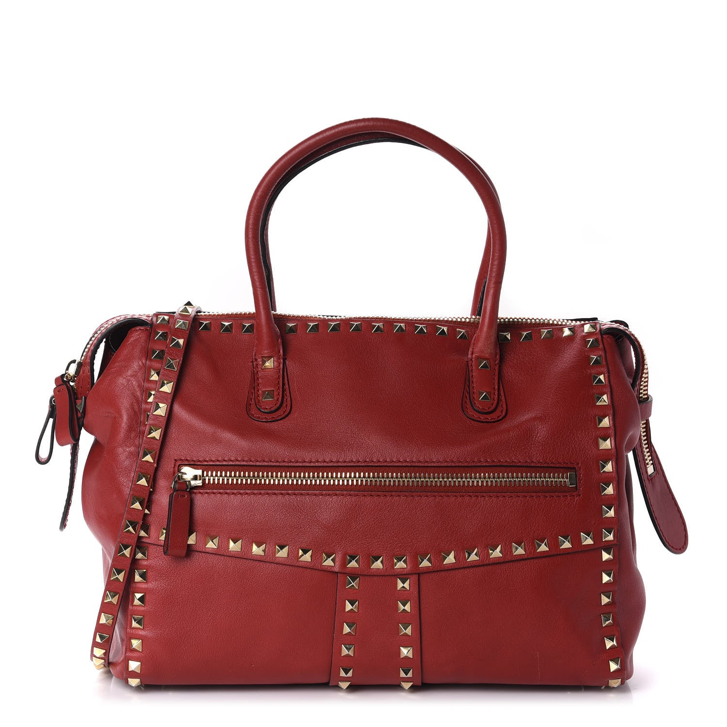 Valentino Garavani Calfskin Rockstud Top Handle Satchel Rosso Valentino 1 of 14