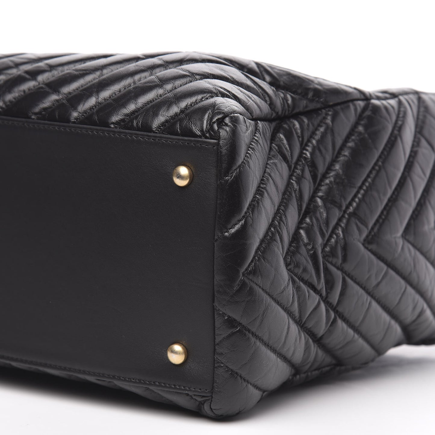 Aged Calfskin Chevron Large Coco Handle Shopping Tote Black