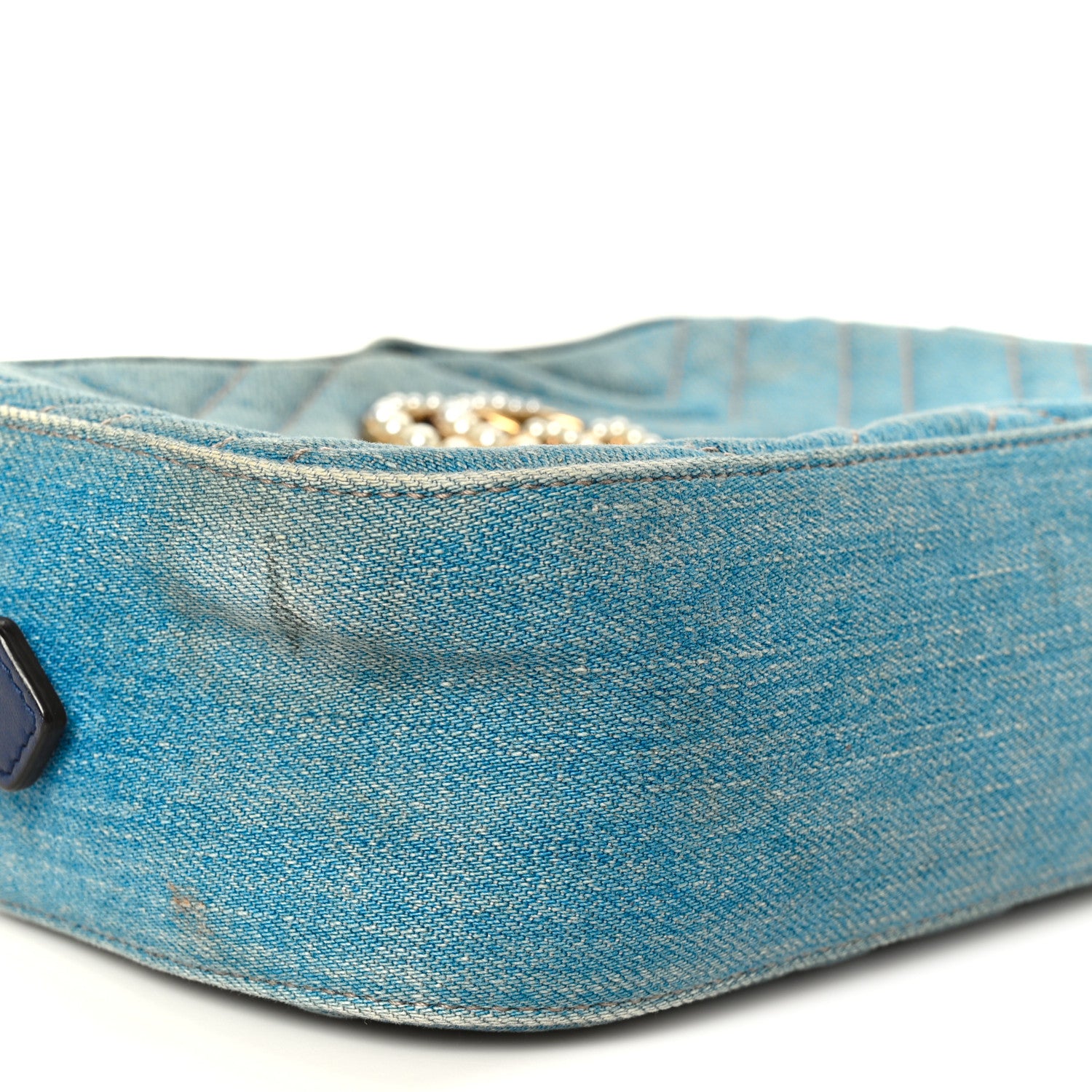 Gucci Denim Matelasse Small Pearly GG Marmont Chain Shoulder Bag Blue 10 of 11