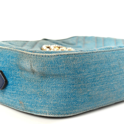 Gucci Denim Matelasse Small Pearly GG Marmont Chain Shoulder Bag Blue 10 of 11