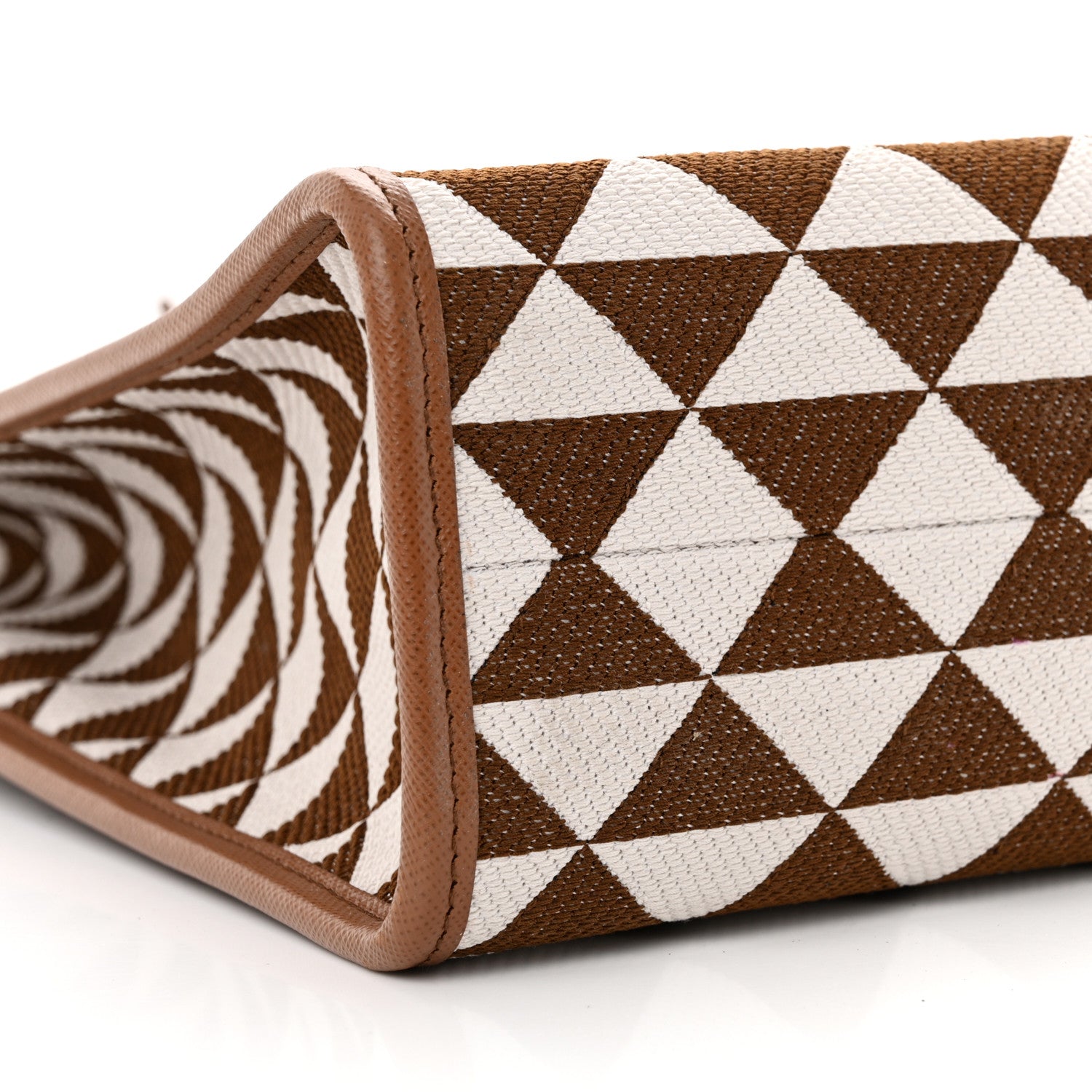 Prada Jacquard Saffiano Triangolo Symbole Embroidered Large Tote Tobacco Talco 8 of 11