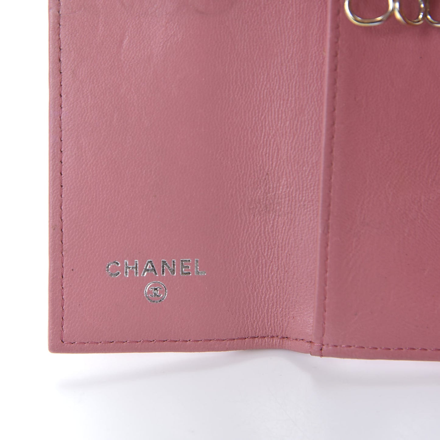 Metallic Lambskin Camellia Embossed Card Holder Pink