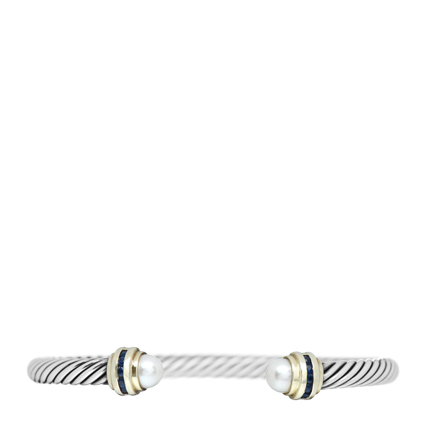 Sterling Silver 14K Yellow Gold Pearl Blue Sapphire 5mm Cable Classics Bracelet