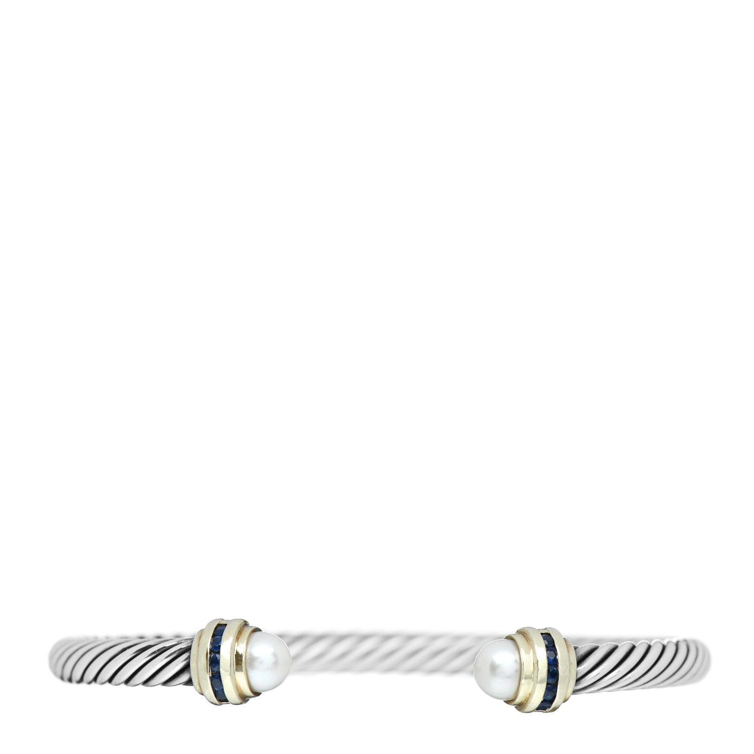 David Yurman Sterling Silver 14K Yellow Gold Pearl Blue Sapphire 5mm Cable Classics Bracelet 1 of 4