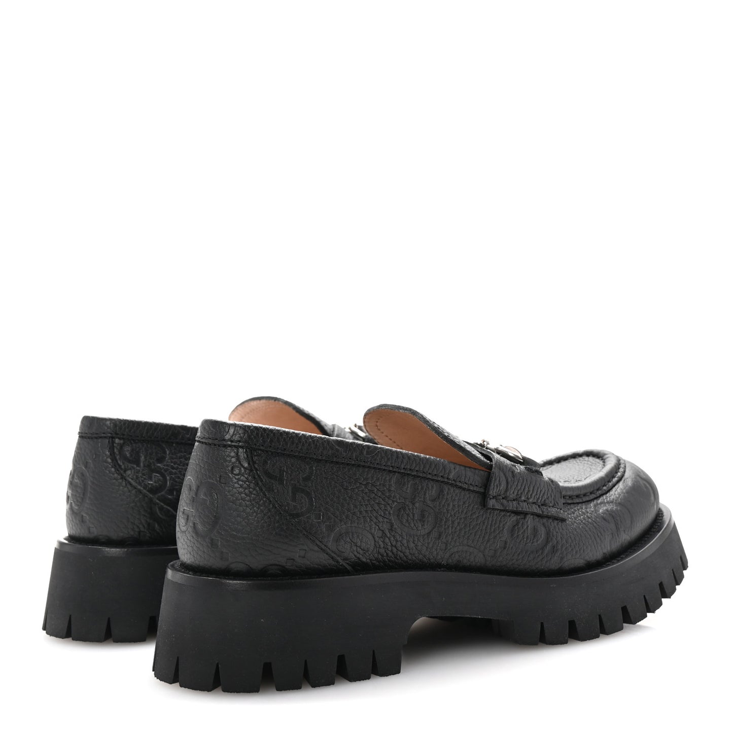 Piuma Calfskin Embossed Womens Platform Lug Sole Loafers 40 Black