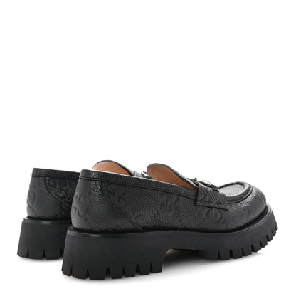 Gucci Piuma Calfskin Embossed Womens Platform Lug Sole Loafers 40 Black 5 of 10