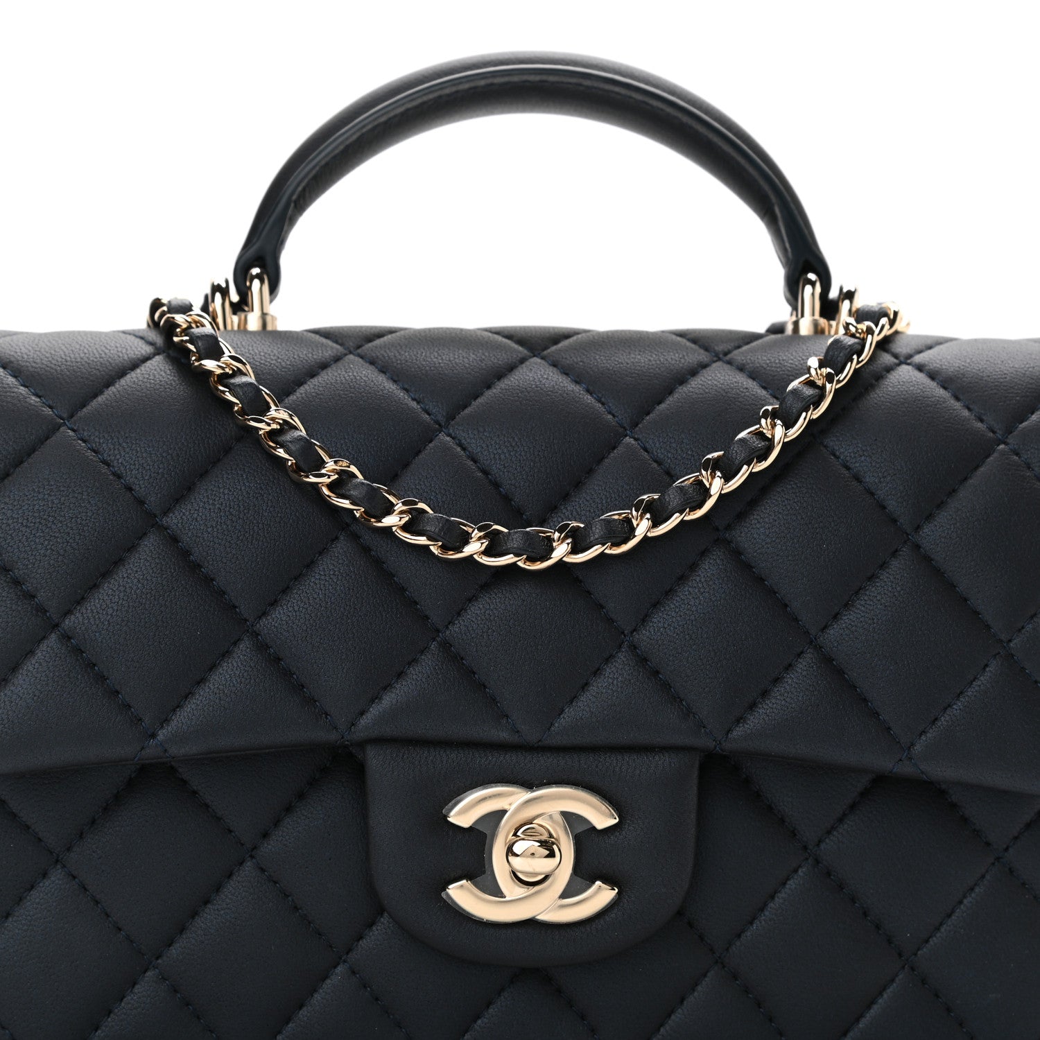 Chanel Lambskin Quilted Mini Top Handle Rectangular Flap Navy Blue 9 of 12