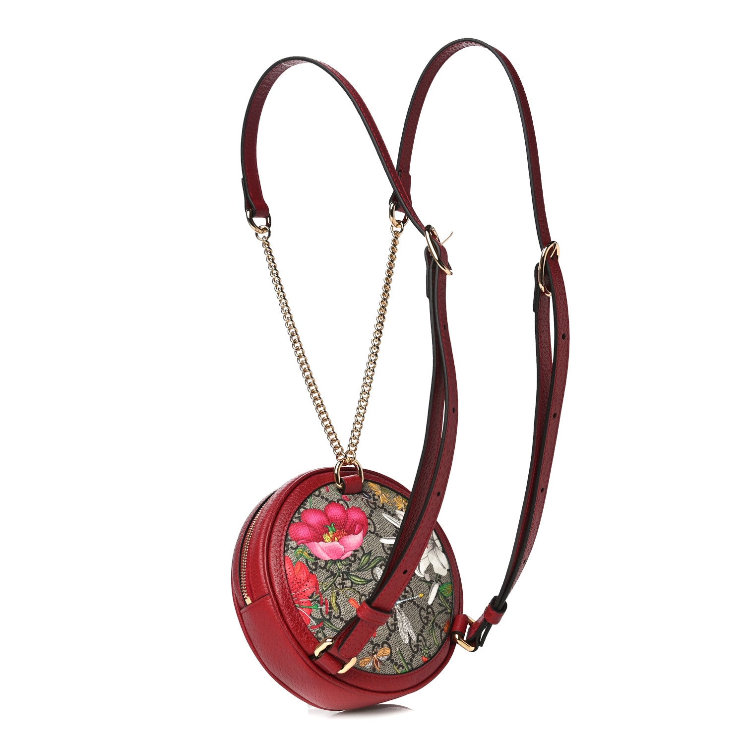 Gucci GG Supreme Monogram Web Flora Mini Ophidia Round Backpack Red 2 of 8