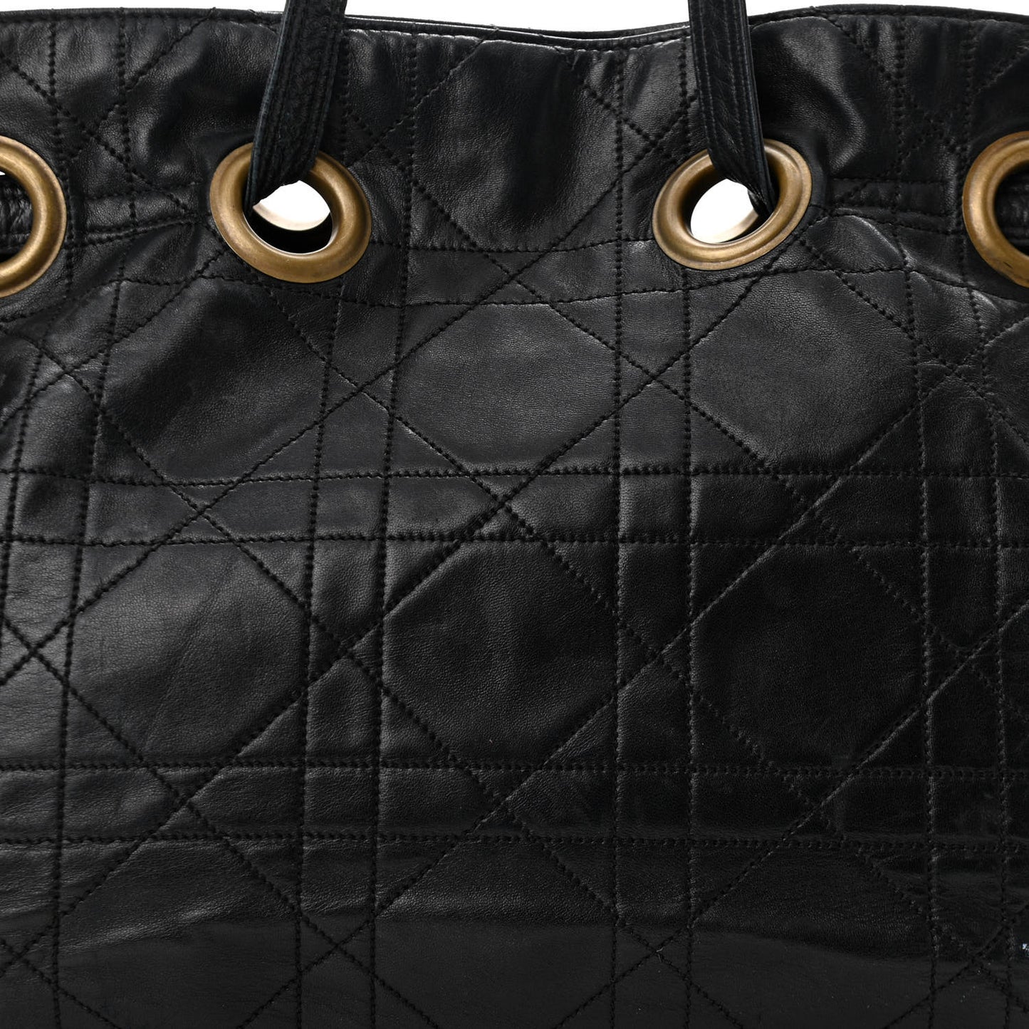 Lambskin Cannage Drawstring Bag Black
