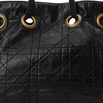 Christian Dior Lambskin Cannage Drawstring Bag Black 8 of 17