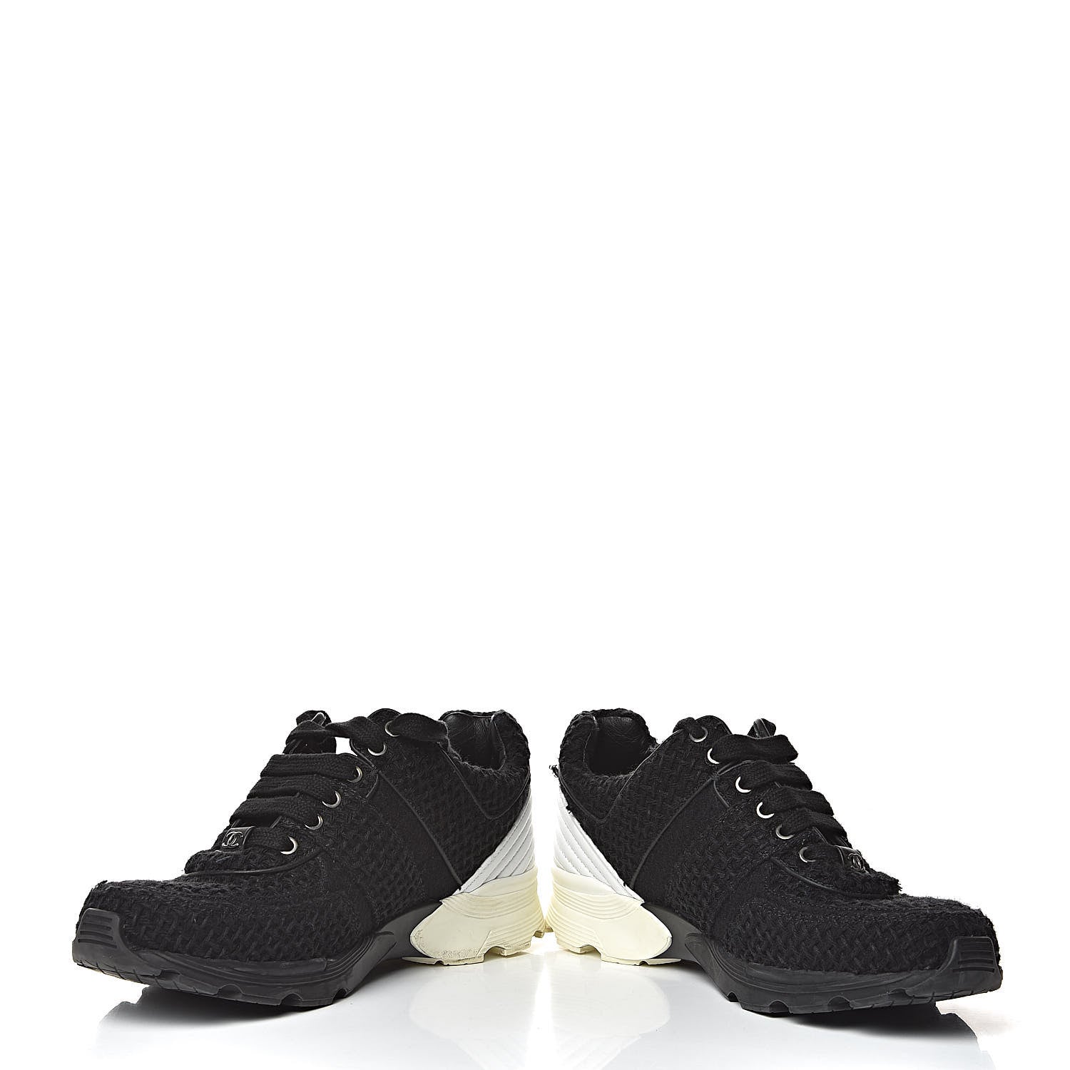 Chanel Tweed Calfskin Sneakers 38.5 Black 6 of 14