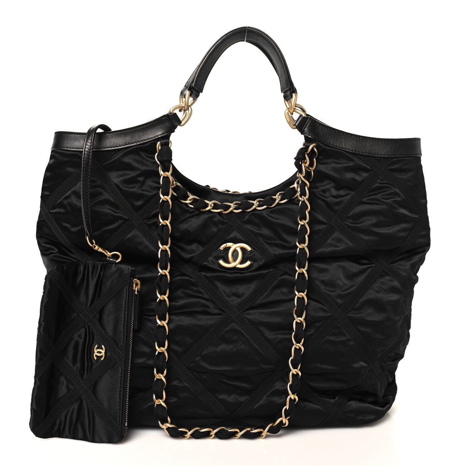 Chanel Nylon Grosgrain Quilted Lifestyle Shopping Tote Black 3 of 11